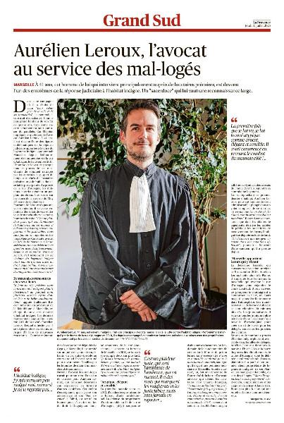 Portrait de Maître Aurélien LEROUX dans le quotidien La Provence du 9 juillet 2025